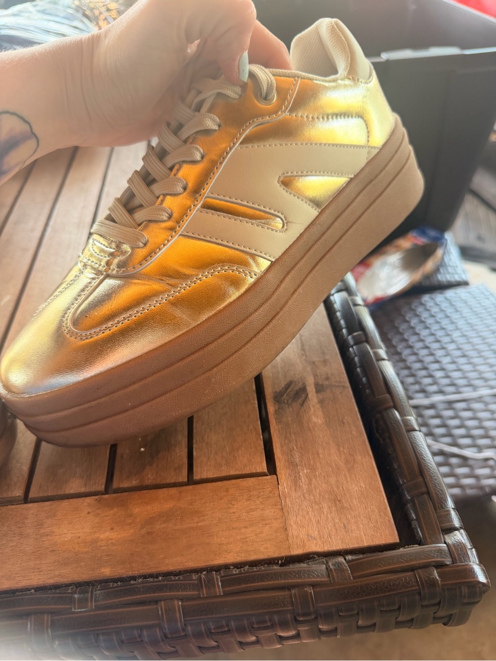✨Metallic Gold Platform Sneakers | Chunky Lace-Up Shoes | Women’s Size 10 ✨